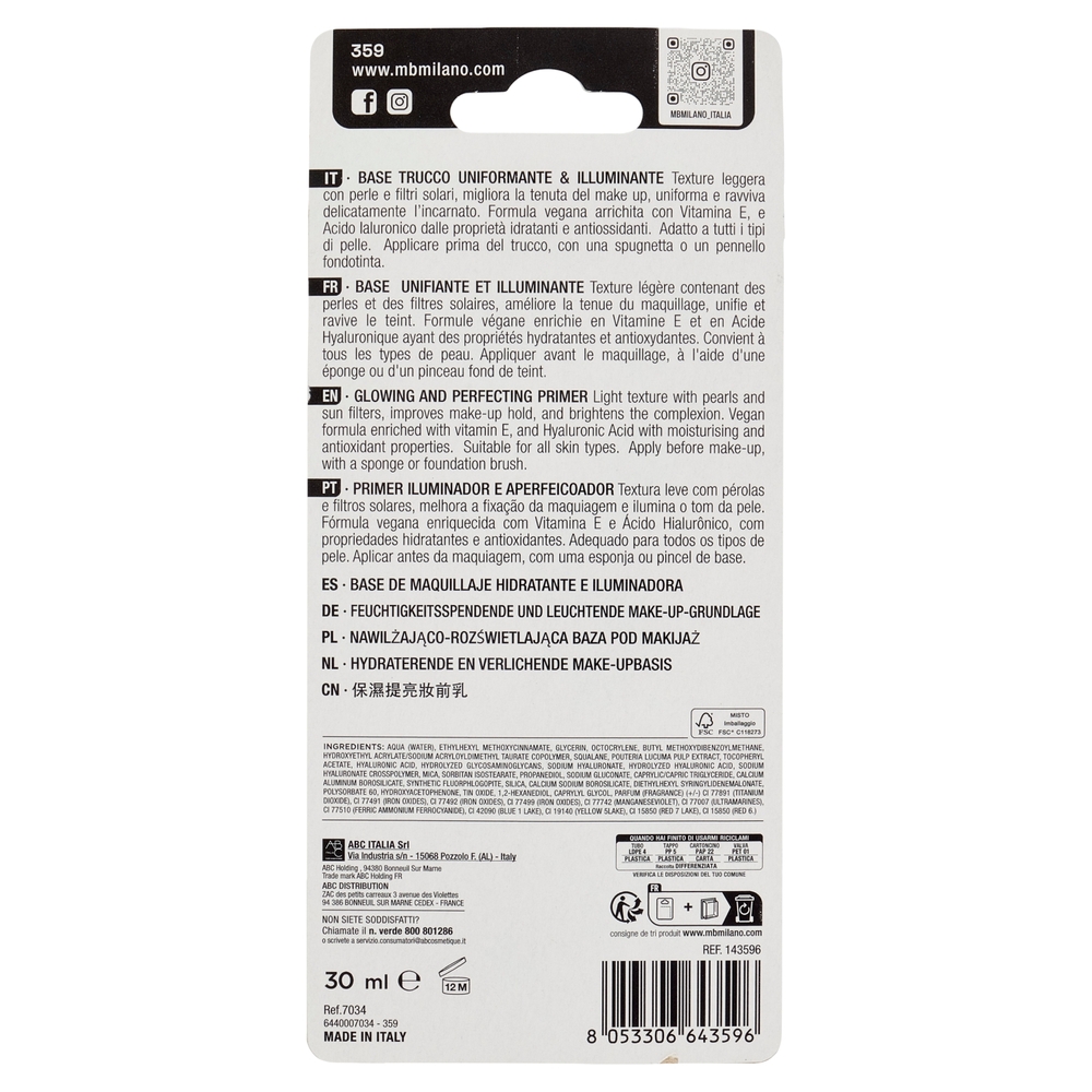 MB Milano Base Trucco Uniformante Illuminante Light Glow n° 01 30 ml